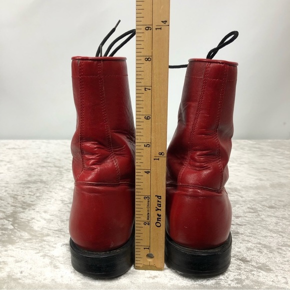 Cowtown Red Leather Made In Mexico granny Boots Size 5D Women's fringe lace up - Picture 3 of 7